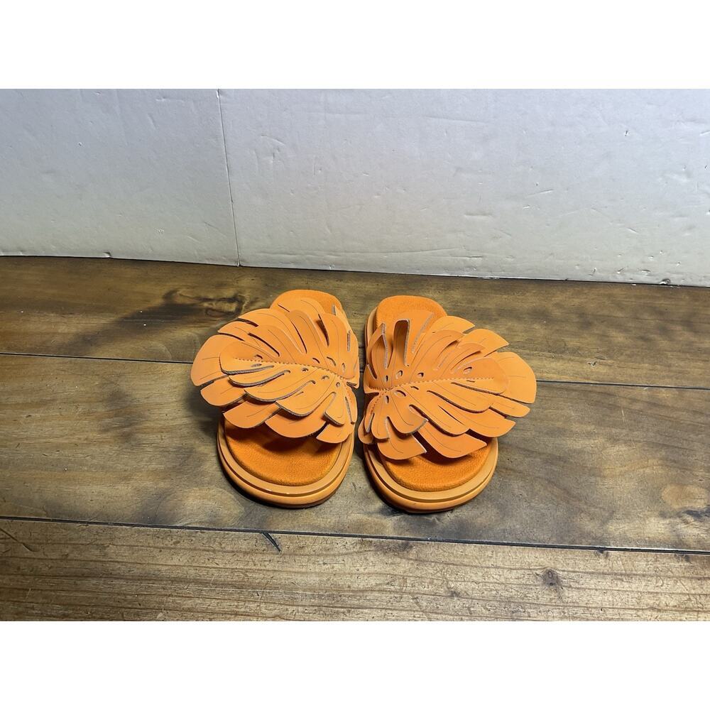 FARM RIO Orange Slide Sandals Monstera Leaves 100% Vegan Womens US 6 EU 36